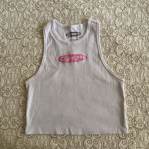 Clueless pink logo white tank top